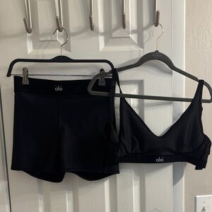 ALO Yoga Black Bralette and Shorts Set